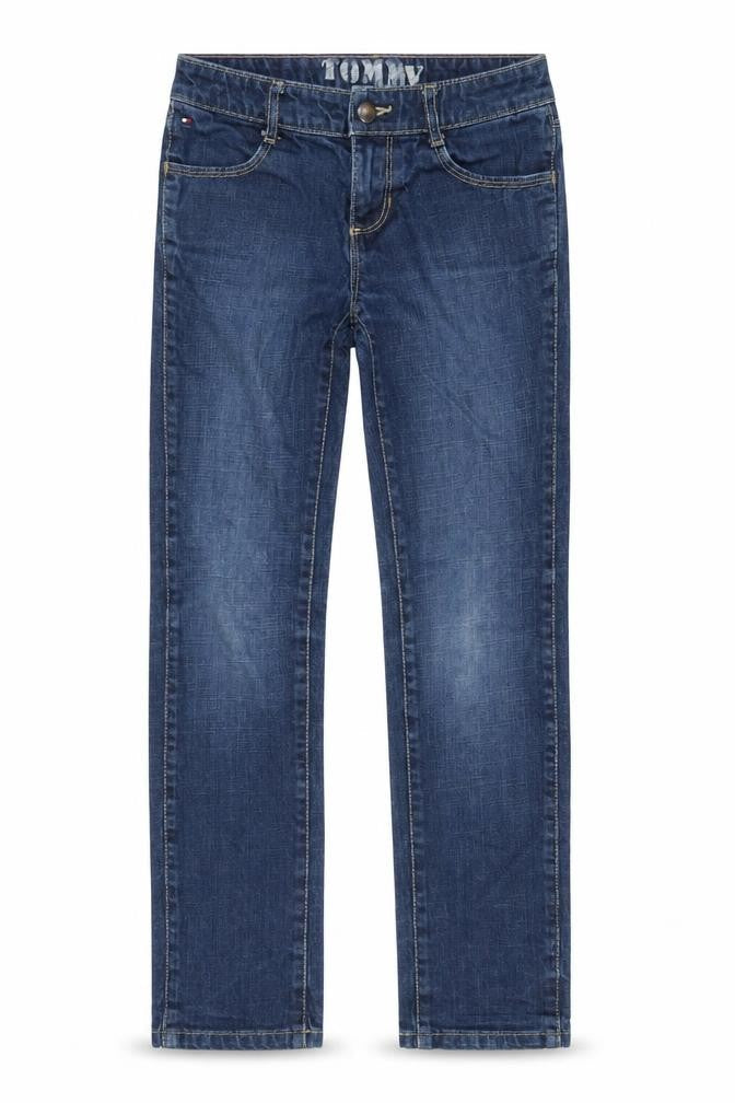 Tommy Girls Blue Ikat Cotton Blend Straight Jeans Size 10 Years L24 in Regular Zip
