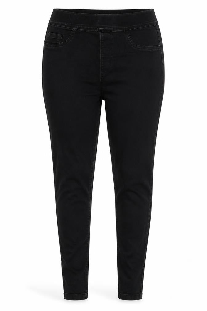 Front view of Denim & Co. women’s grey cotton blend jegging jeans, size UK 12, 26-inch leg regular