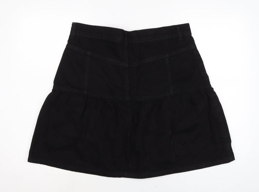 Topshop Womens Black Cotton A-Line Skirt Size 16 Zip
