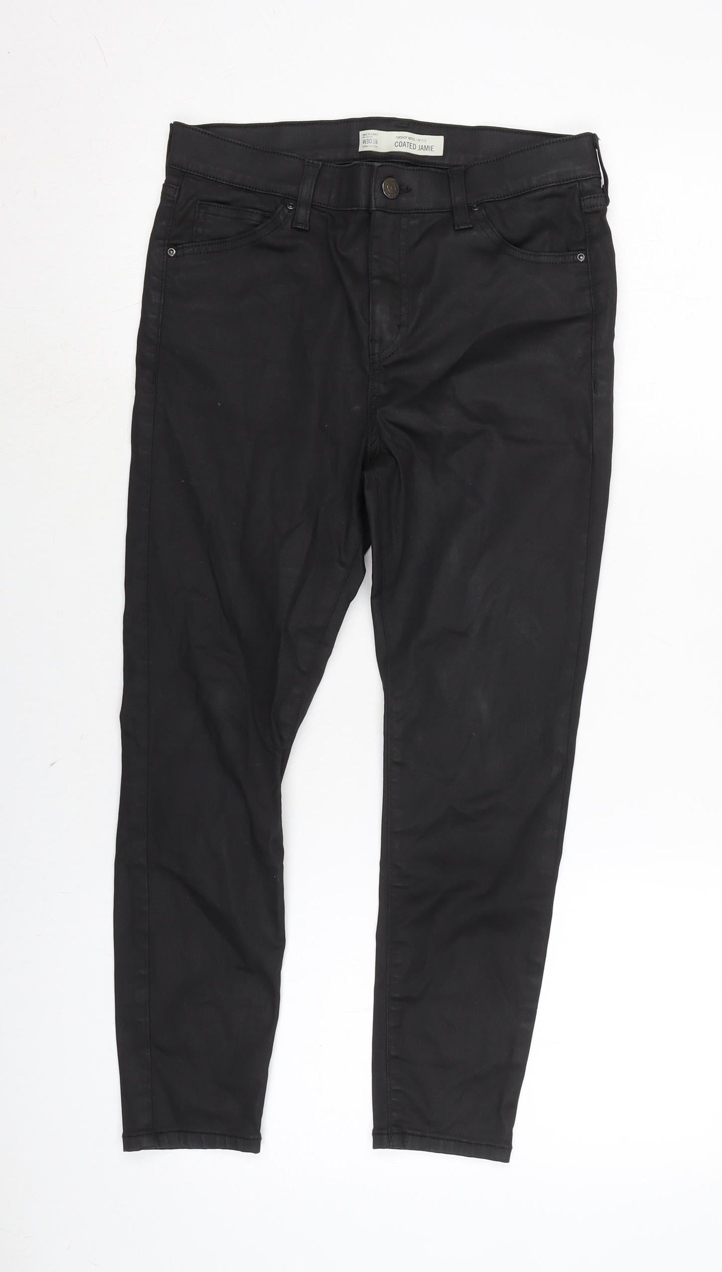 Topshop Womens Black Cotton Blend Tapered Jeans Size 30 L28 in Regular Zip
