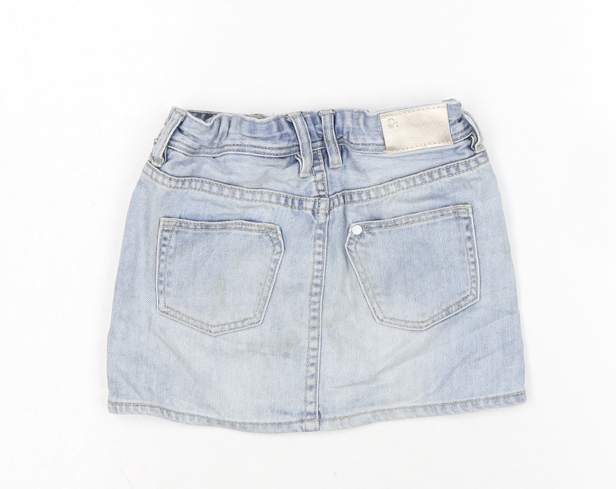 H&M Girls Blue Cotton A-Line Skirt Size 7-8 Years Regular Zip