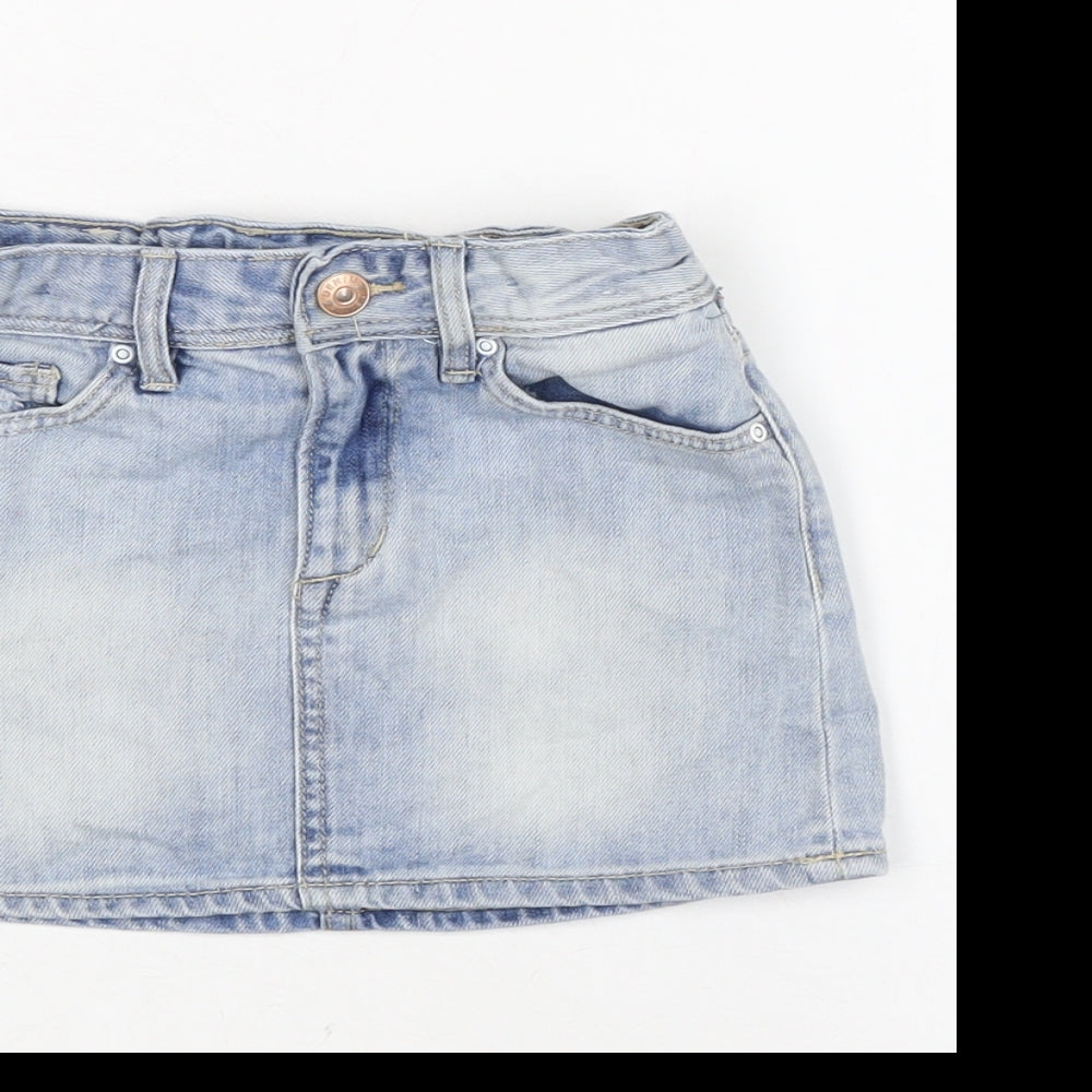 H&M Girls Blue Cotton A-Line Skirt Size 7-8 Years Regular Zip
