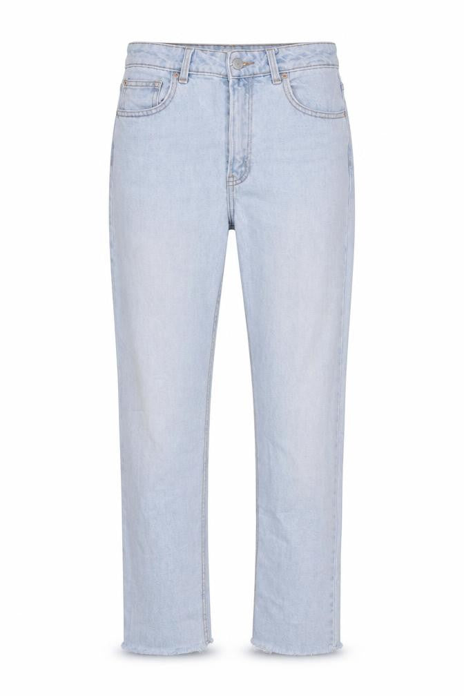 Front view of Denim & Co. women’s blue cotton blend straight jeans, size UK 10, 25-inch leg regular zip