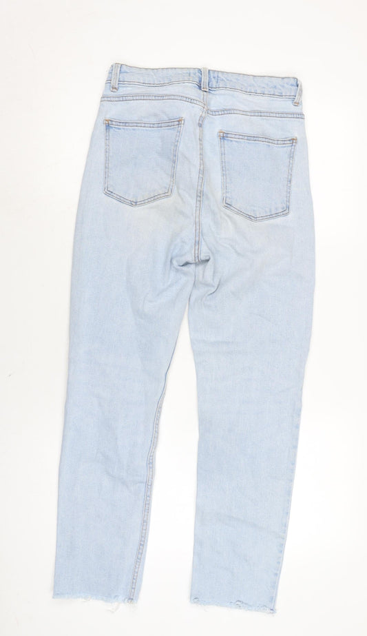 Denim & Co. Womens Blue Cotton Blend Straight Jeans Size 10 L25 in Regular Zip