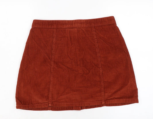 Denim & Co. Womens Brown Cotton A-Line Skirt Size 12 Button