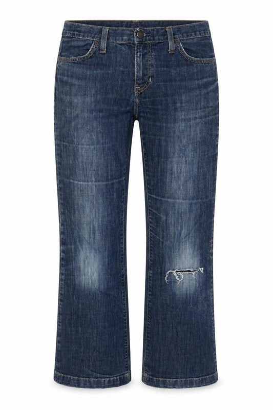 Gap Womens Blue Cotton Blend Cropped Jeans Size 30 in L28 in Regular Zip - Distressed