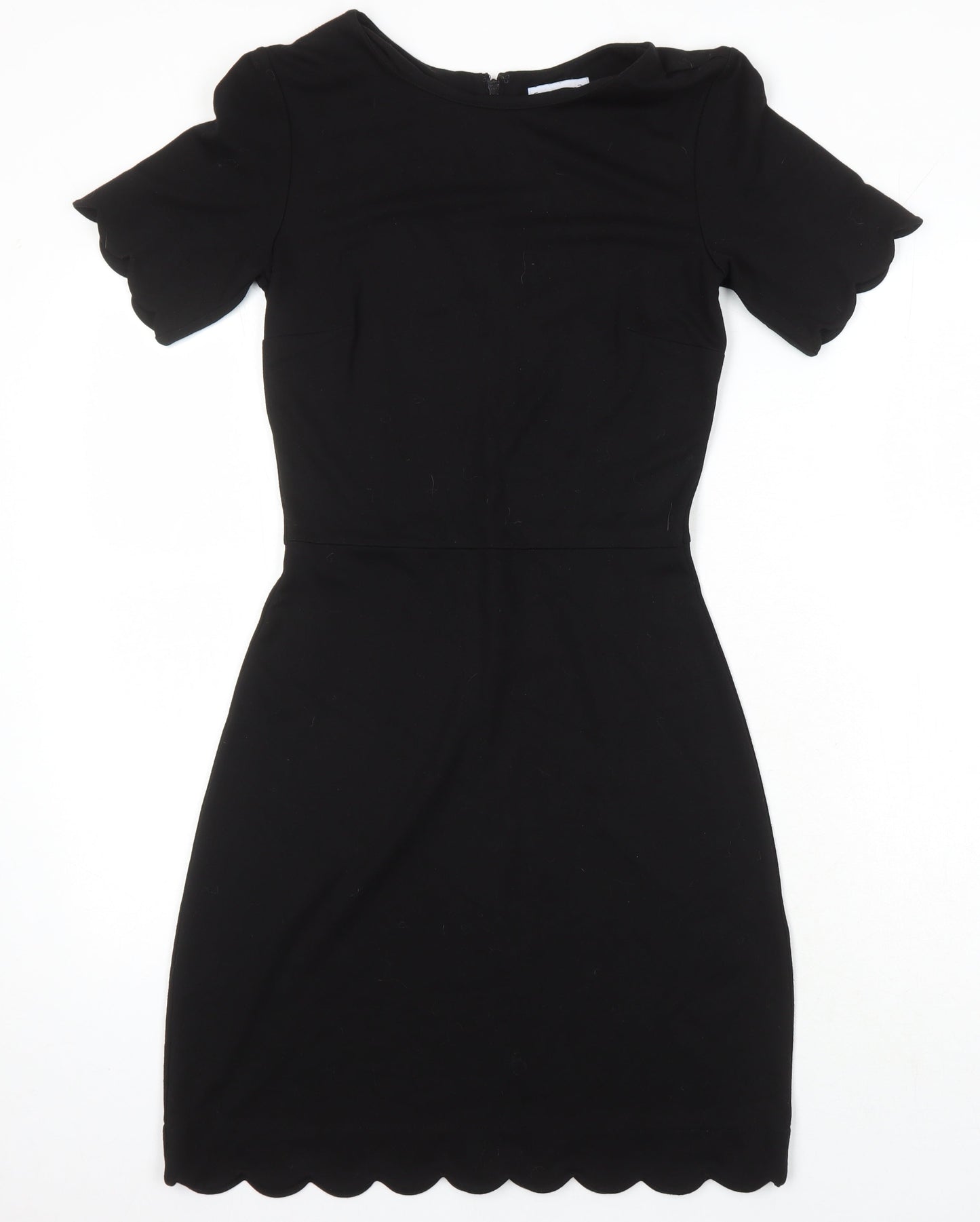 Warehouse Womens Black Trivinyl A-Line Size 6 Round Neck Zip