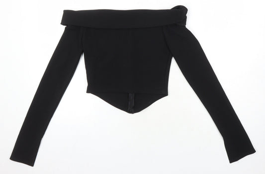 ASOS Womens Black Polyester Cropped T-Shirt Size 10 Boat Neck