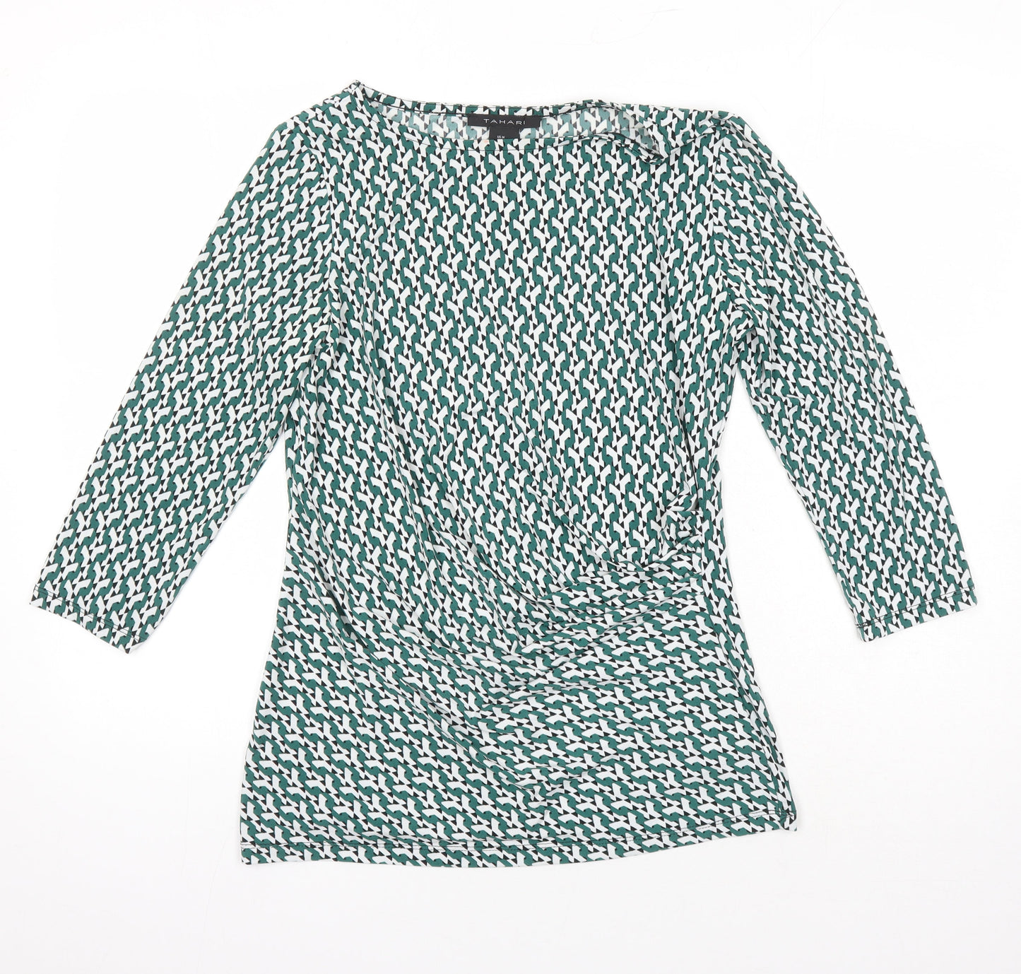 Tahari Womens Multicoloured Geometric Polyester Tunic T-Shirt Size M Boat Neck