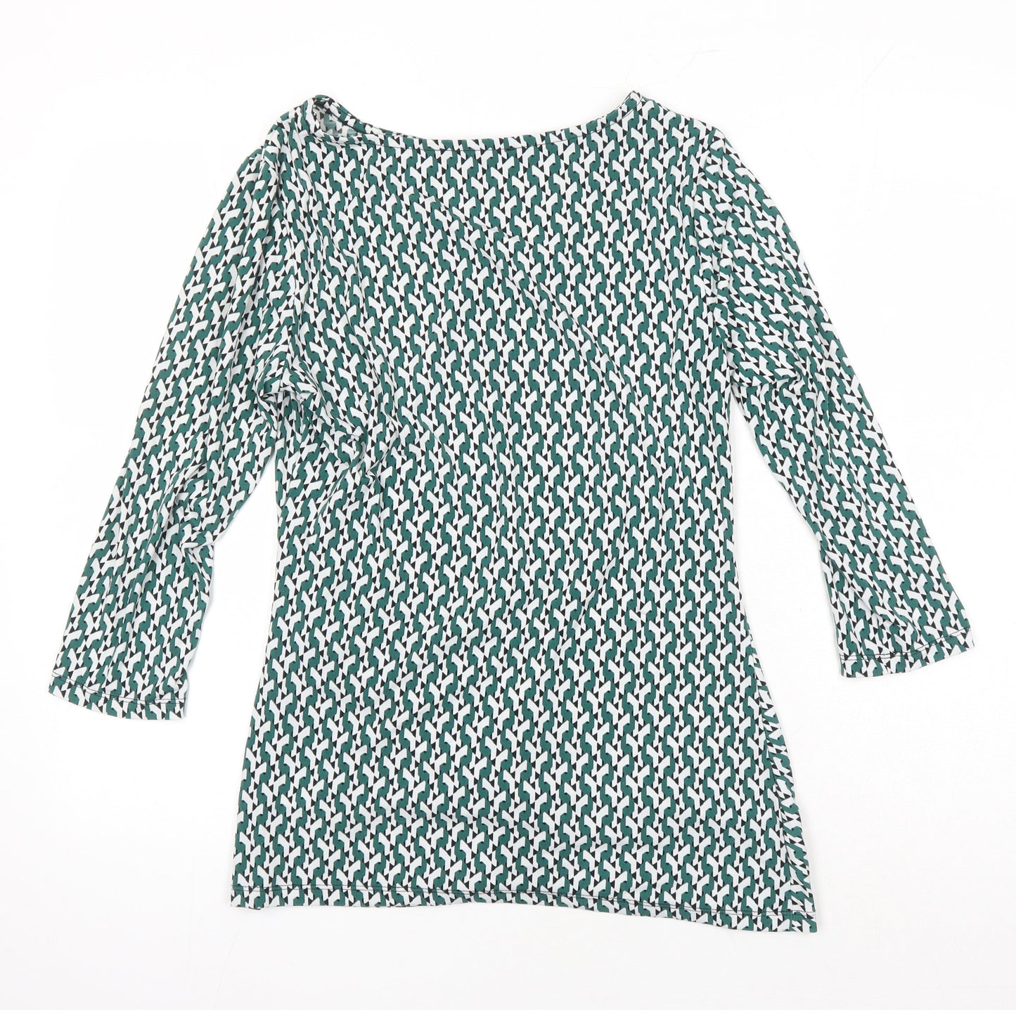 Tahari Womens Multicoloured Geometric Polyester Tunic T-Shirt Size M Boat Neck
