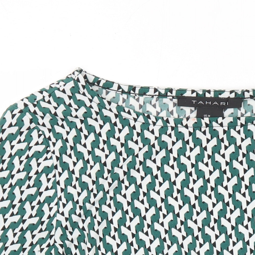 Tahari Womens Multicoloured Geometric Polyester Tunic T-Shirt Size M Boat Neck