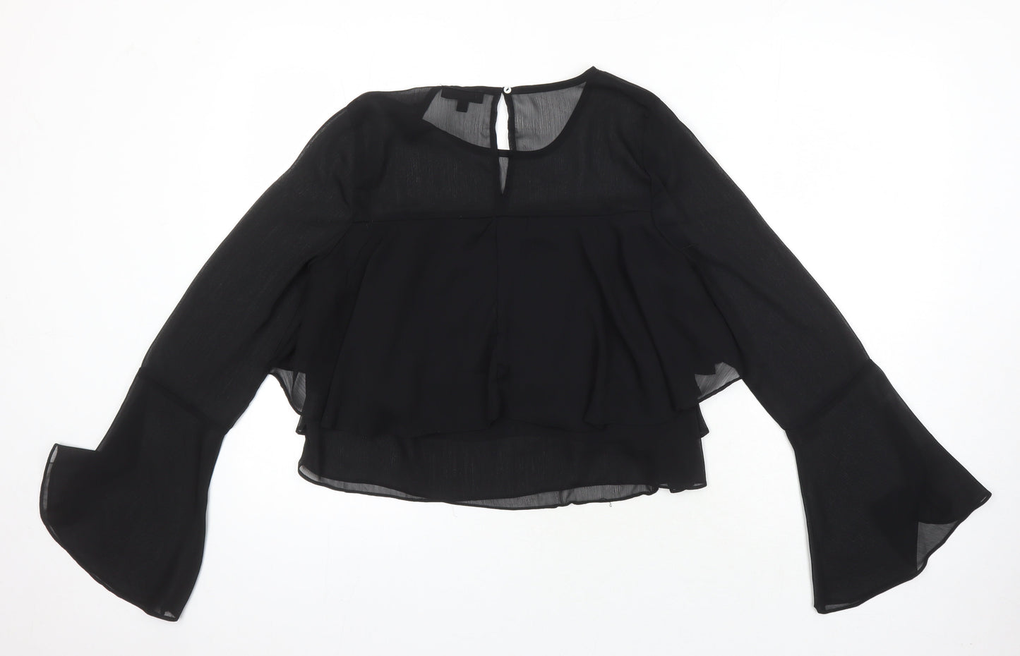 Missguided Womens Black Polyester Cropped Blouse Size 10 Round Neck