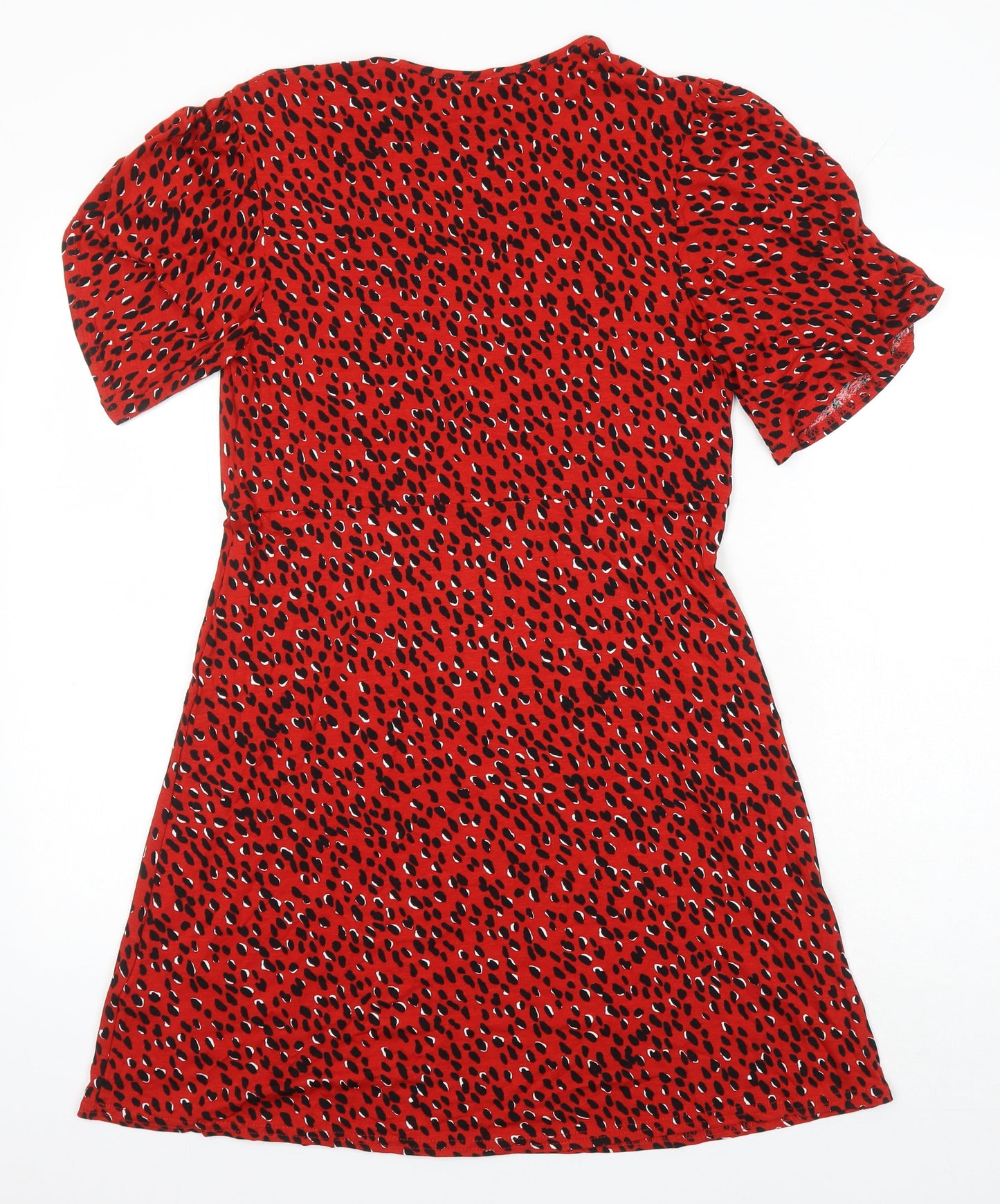 New Look Womens Red Animal Print Viscose A-Line Size 12 Round Neck