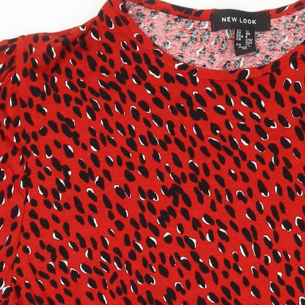 New Look Womens Red Animal Print Viscose A-Line Size 12 Round Neck