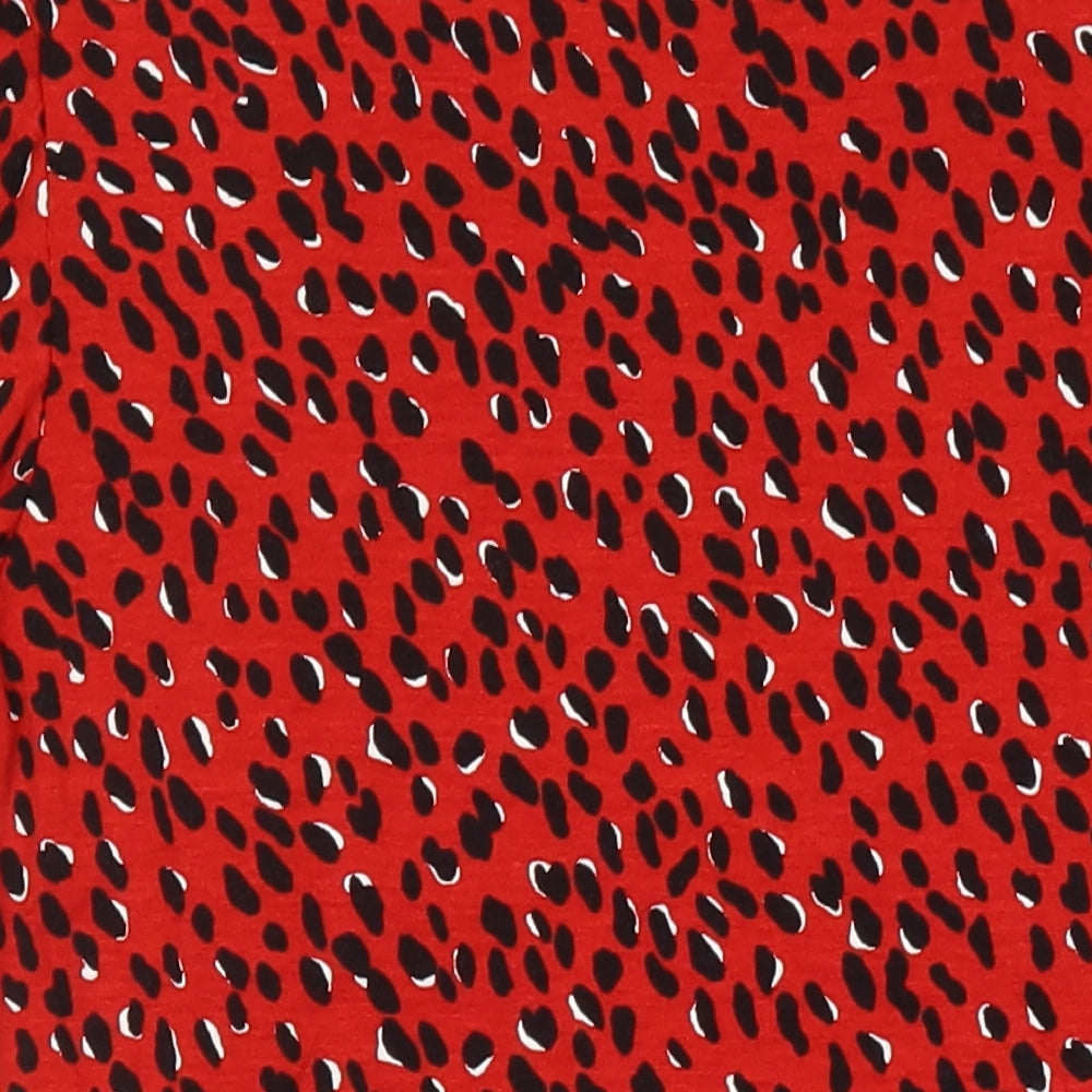 New Look Womens Red Animal Print Viscose A-Line Size 12 Round Neck