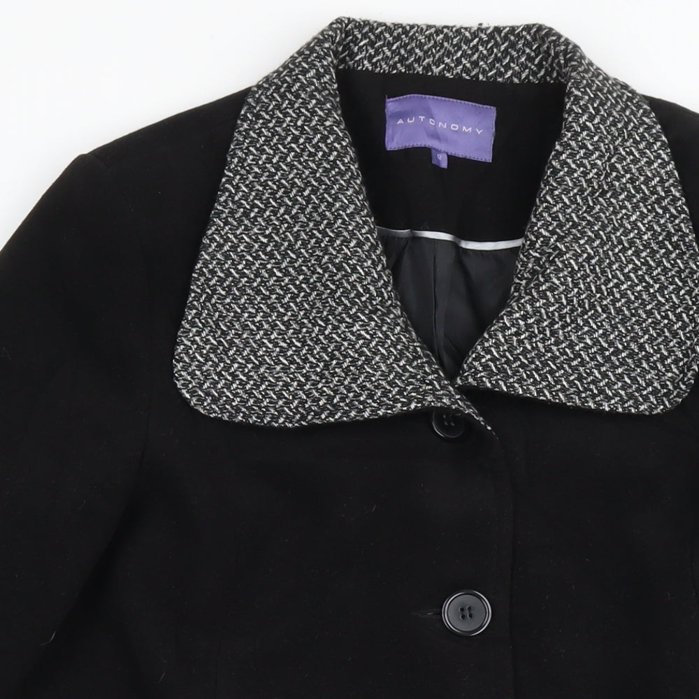 Autonomy Womens Black Overcoat Coat Size 12 Button