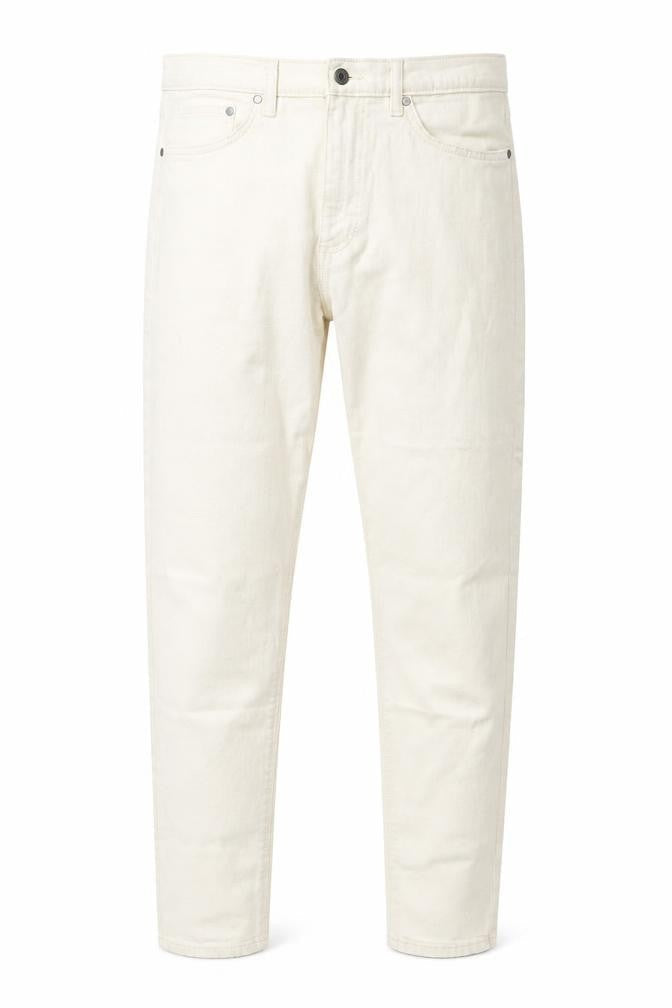 Marks and Spencer Mens Ivory Cotton Tapered Jeans Size 34 in L33 in Regular Zip