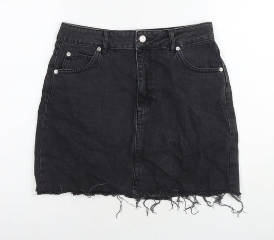 Topshop Womens Black Cotton A-Line Skirt Size 10 Zip