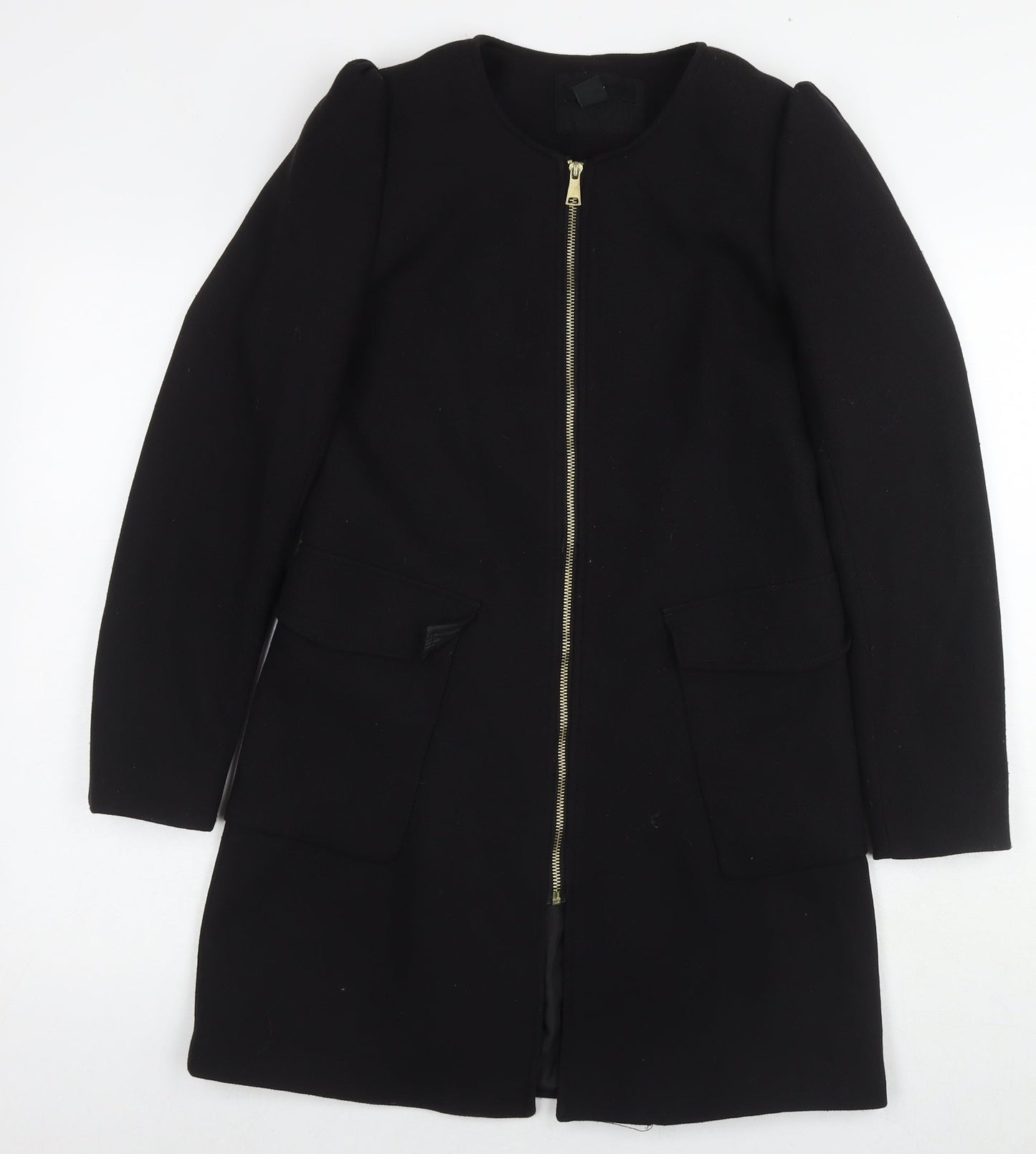 H&M Womens Black Overcoat Coat Size 10 Zip