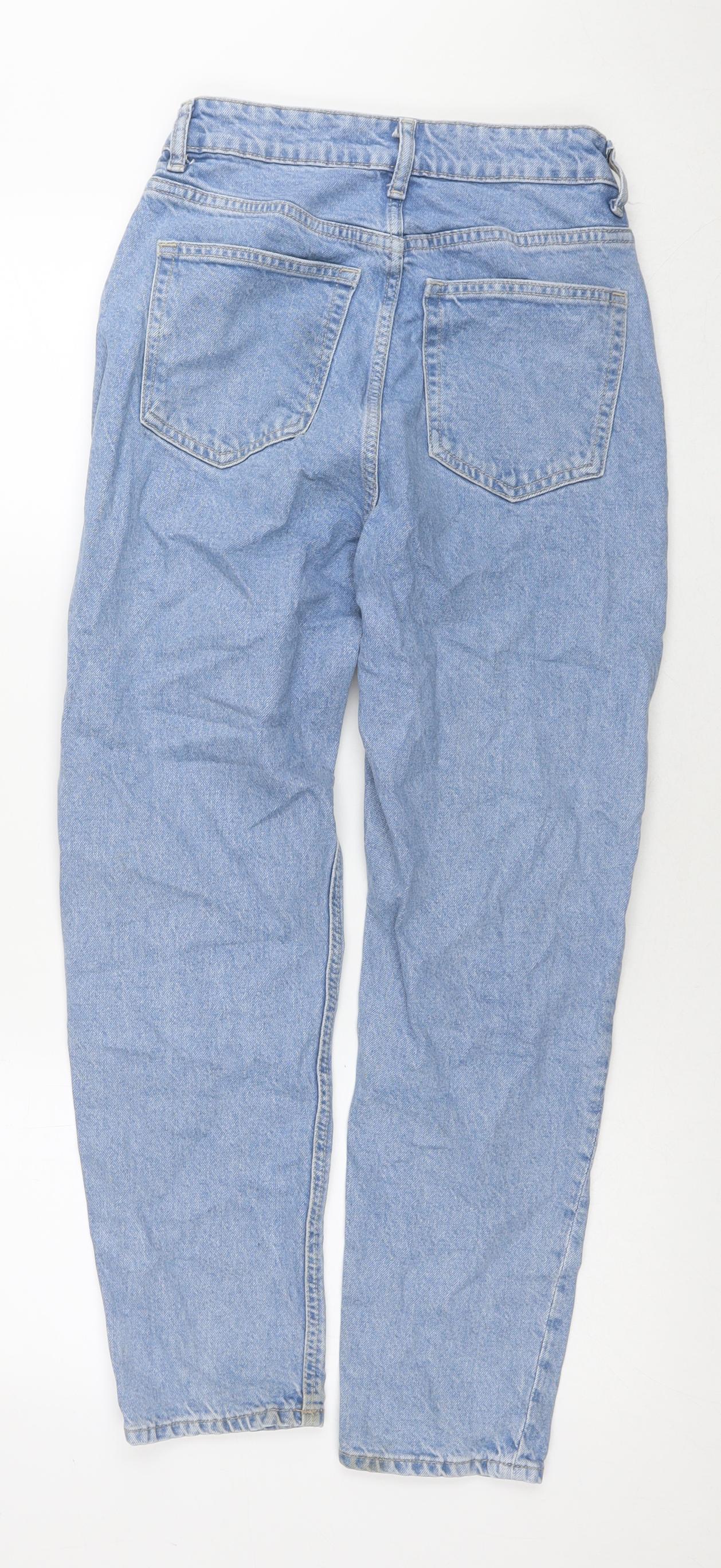 H&M Womens Blue Cotton Mom Jeans Size 8 L26 in Regular Zip
