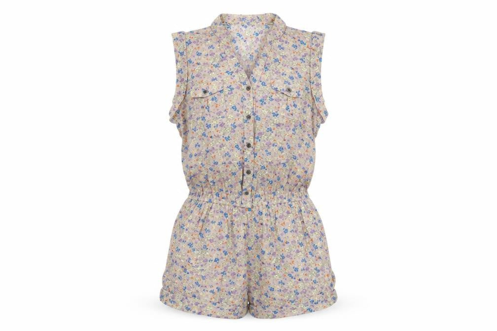 FG Fashion Womens Brown Floral Viscose Playsuit One-Piece Size L Button