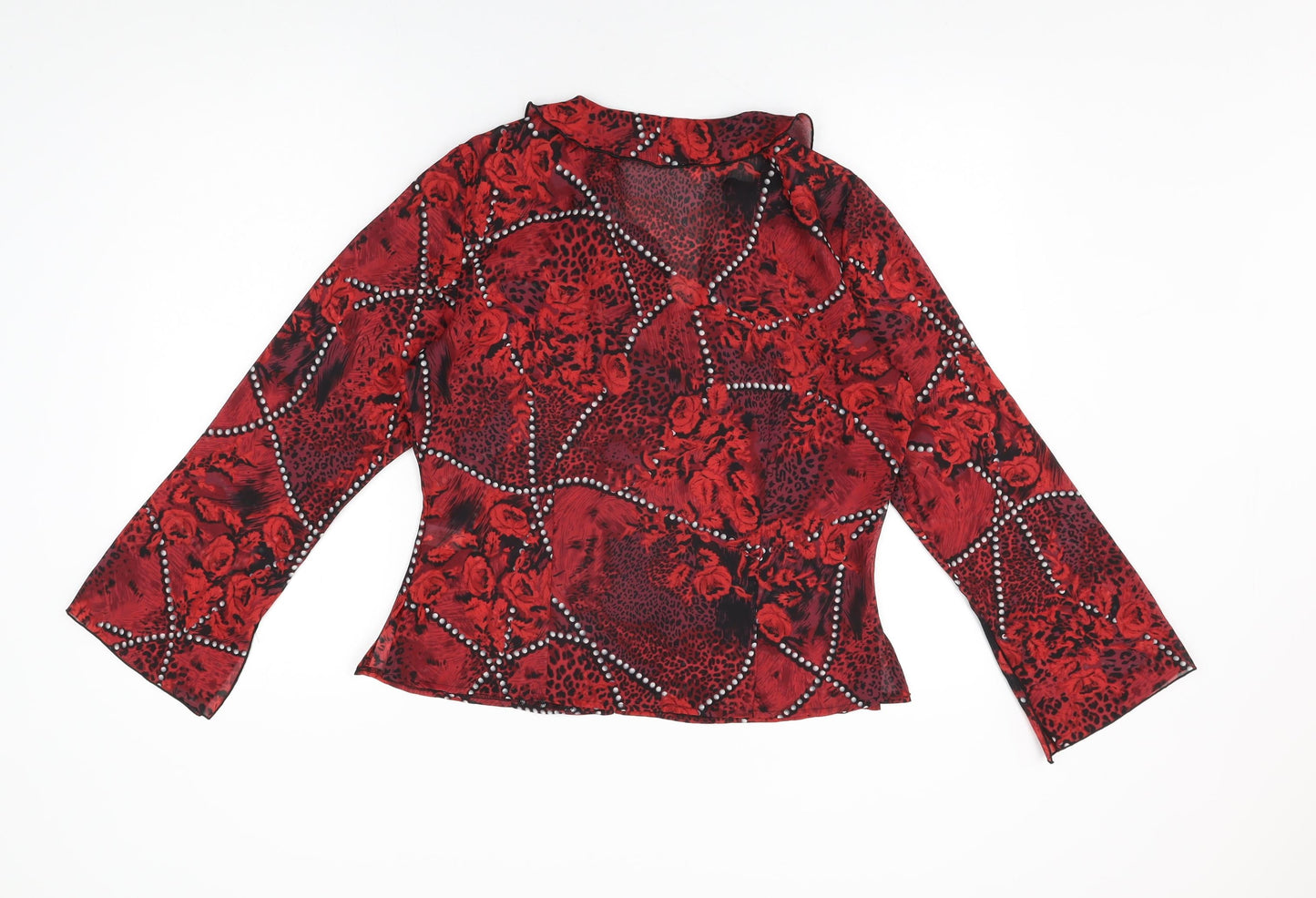 Apart Impressions Womens Red Floral Polyester Basic Blouse Size 14 V-Neck