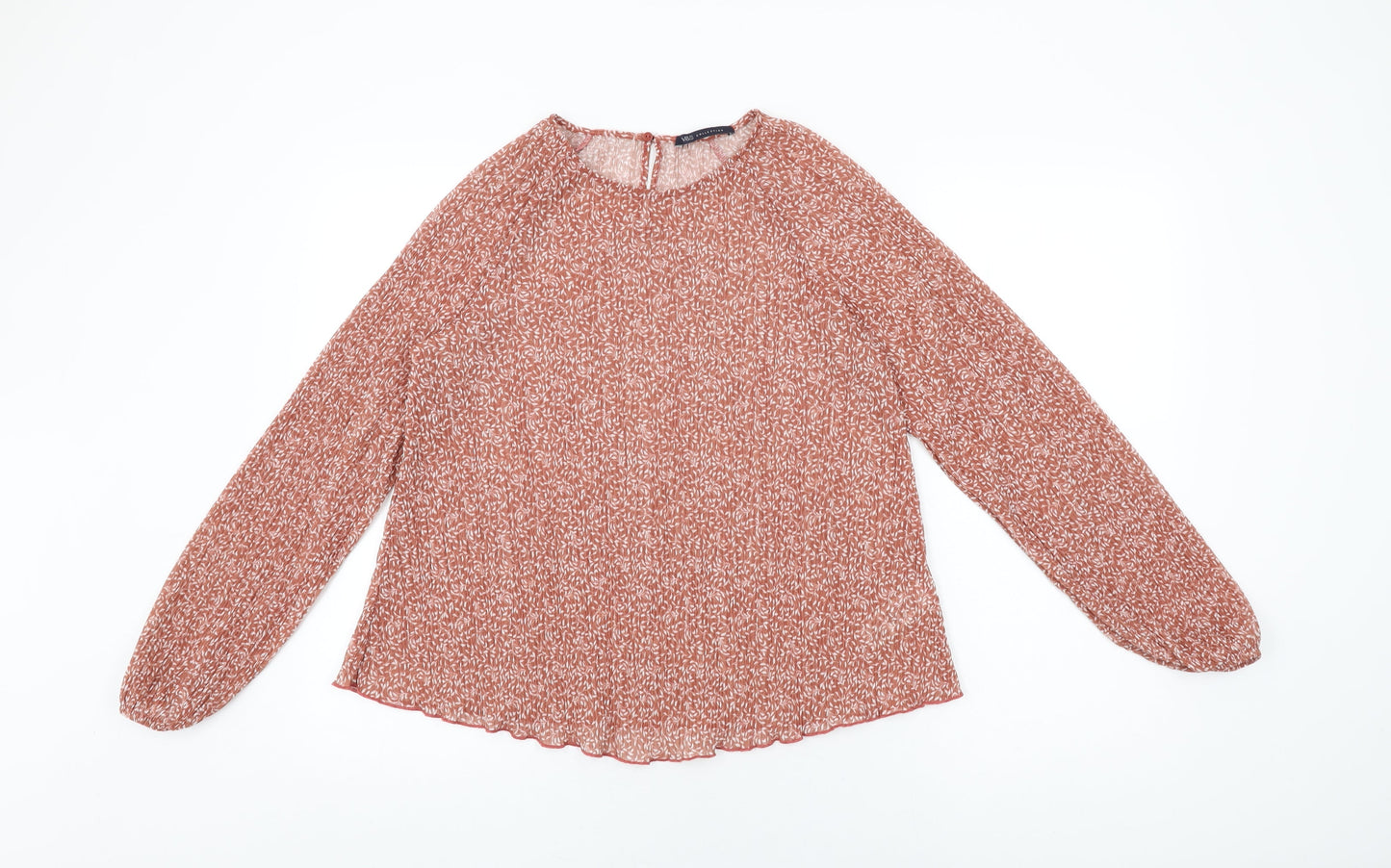 Marks and Spencer Womens Orange Floral Polyester Basic Blouse Size 12 Round Neck