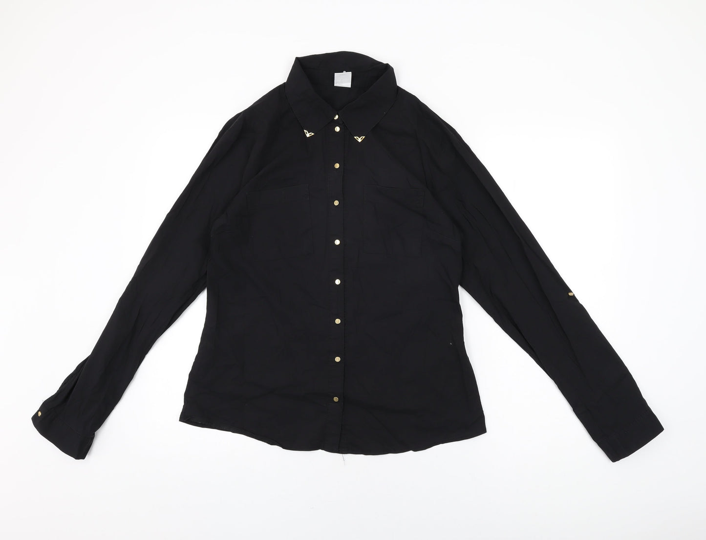 VERO MODA Womens Black Cotton Basic Button-Up Size XL Collared