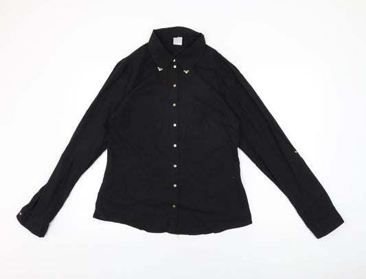 VERO MODA Womens Black Cotton Basic Button-Up Size XL Collared