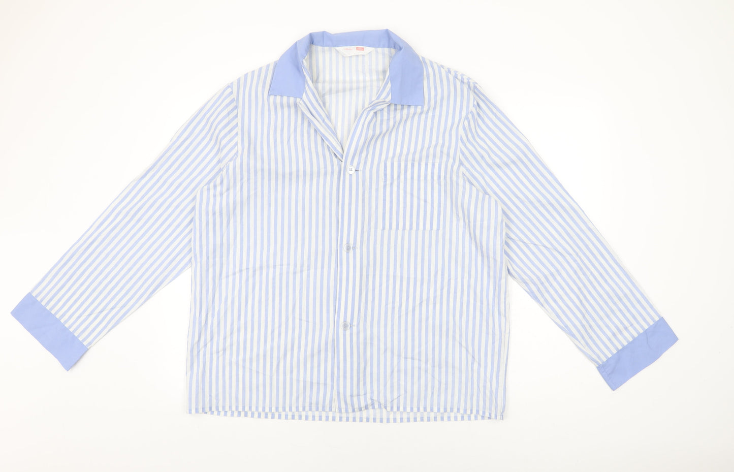St Michael Womens White Striped Polyester Basic Button-Up Size L Collared