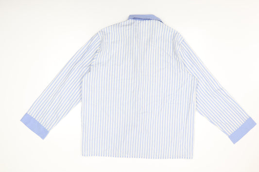 St Michael Womens White Striped Polyester Basic Button-Up Size L Collared