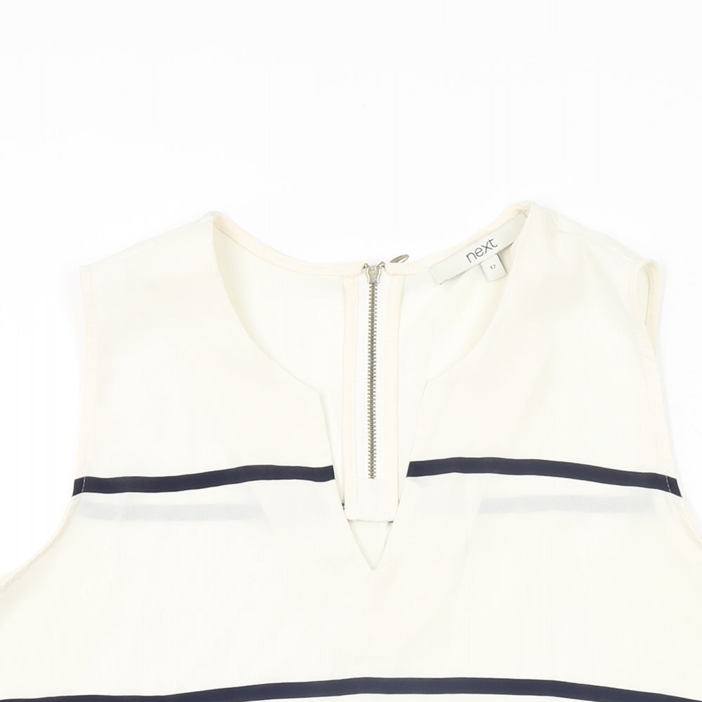 NEXT Womens White Striped Polyester Basic Blouse Size 12 V-Neck