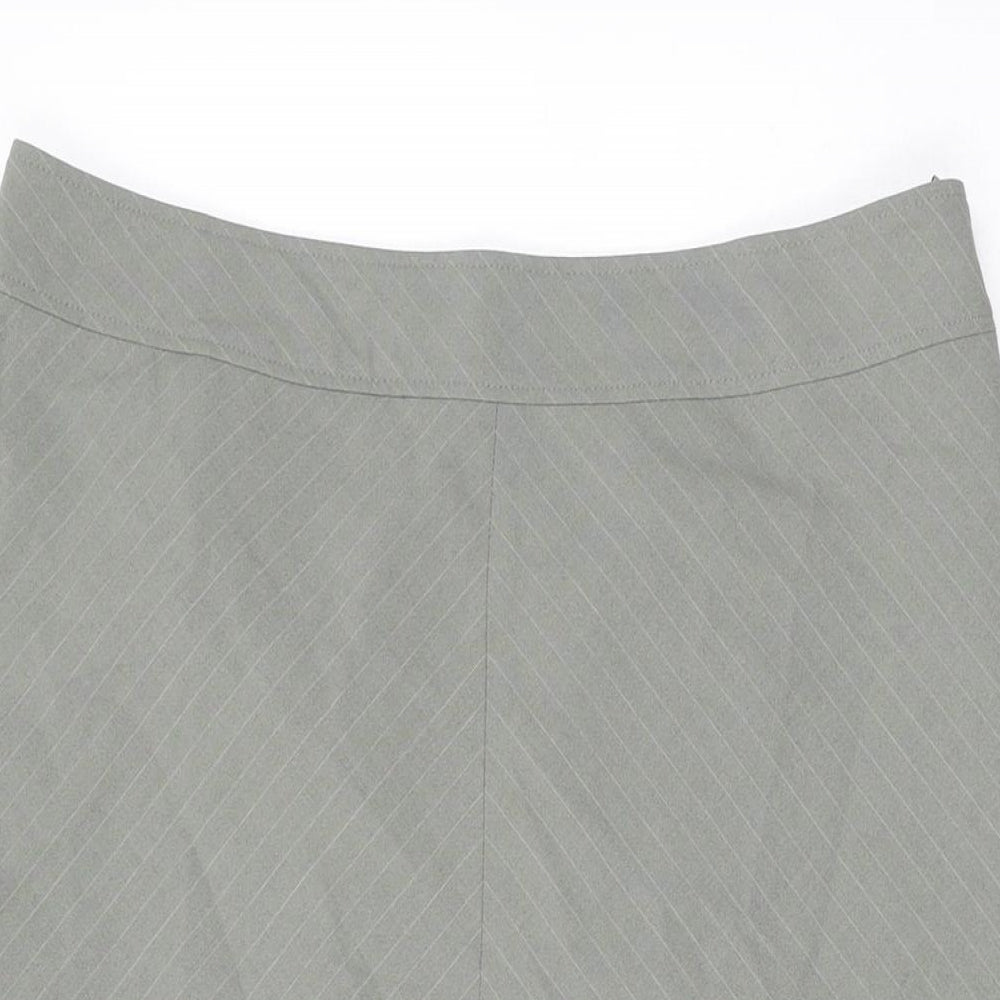 Per Una Womens Grey Striped Polyester Swing Skirt Size 14 Zip