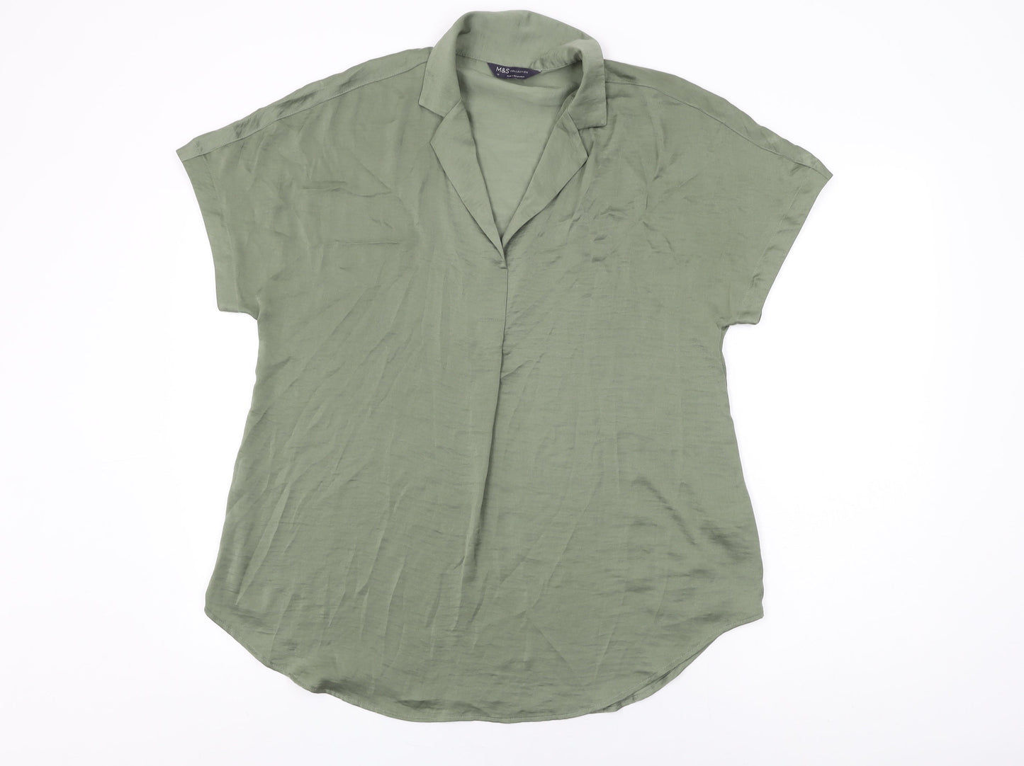 Marks and Spencer Womens Green Polyester Basic Blouse Size 12 Collared