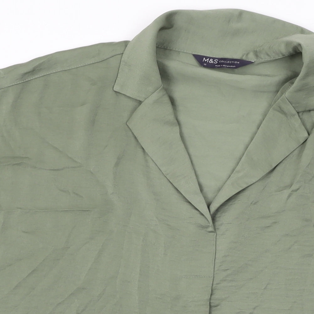 Marks and Spencer Womens Green Polyester Basic Blouse Size 12 Collared
