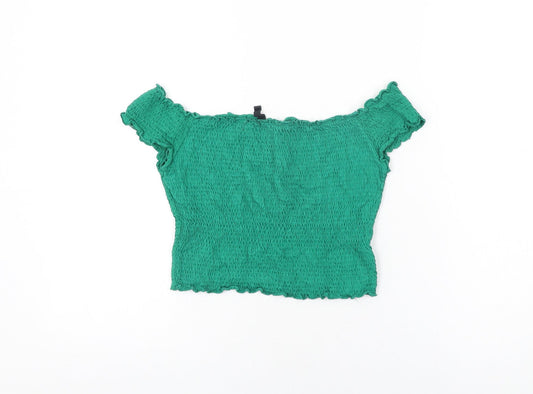 Stradivarius Womens Green Modal Cropped T-Shirt Size L Off the Shoulder