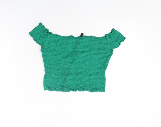 Stradivarius Womens Green Modal Cropped T-Shirt Size L Off the Shoulder