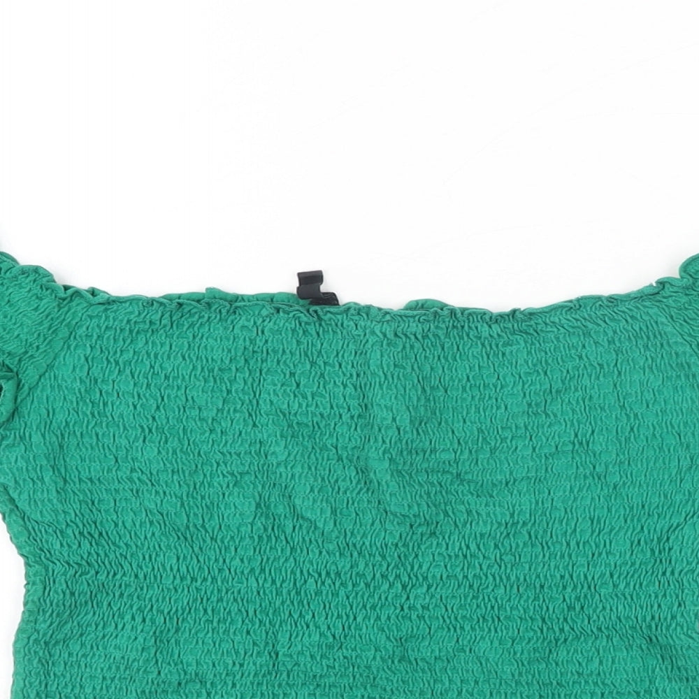 Stradivarius Womens Green Modal Cropped T-Shirt Size L Off the Shoulder