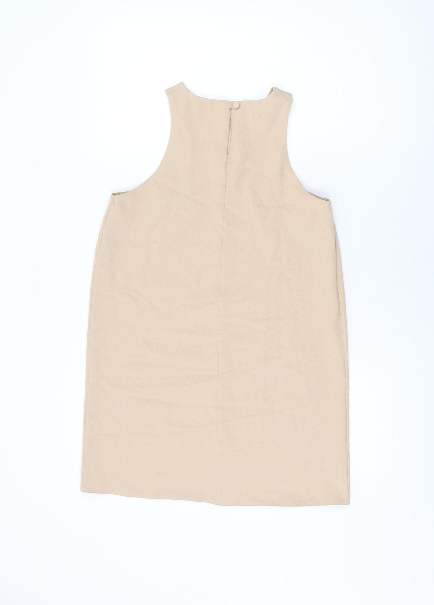 Love Womens Beige Polyester Shift Size S Round Neck Button