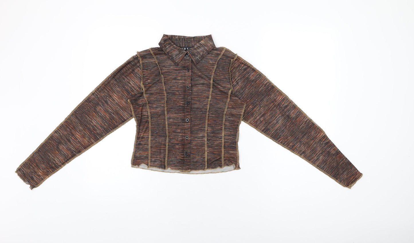 Motel Womens Brown Geometric Polyester Basic Button-Up Size S Collared