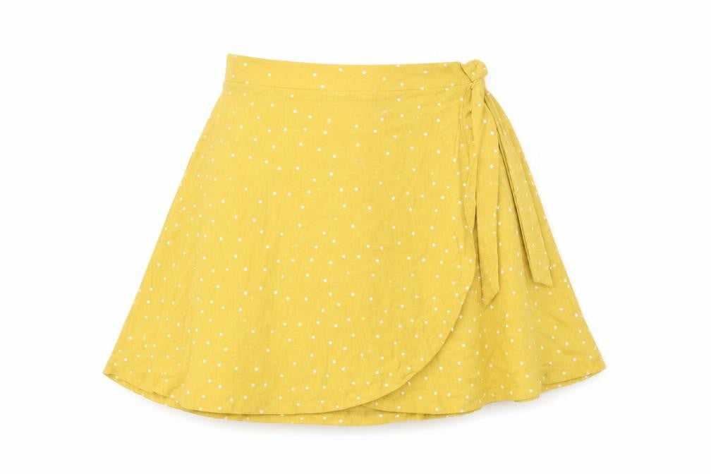 Next Womens Yellow Polka Dot Viscose Skater Skirt Size 6 Tie