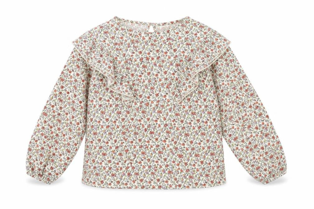 Zara Girls Ivory Floral Polyester Basic T-Shirt Size 13-14 Years Round Neck Button