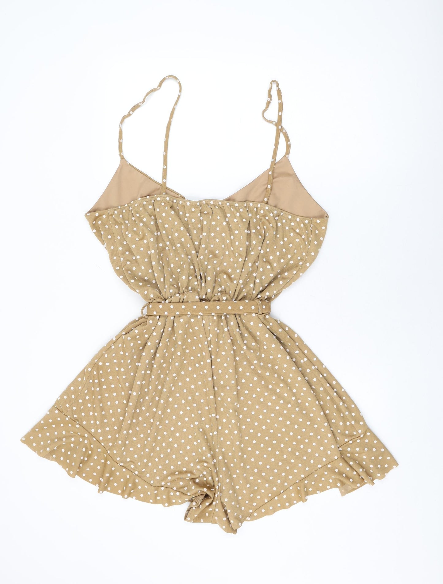 Boohoo Womens Beige Polka Dot Polyester Playsuit One-Piece Size 28 Pullover