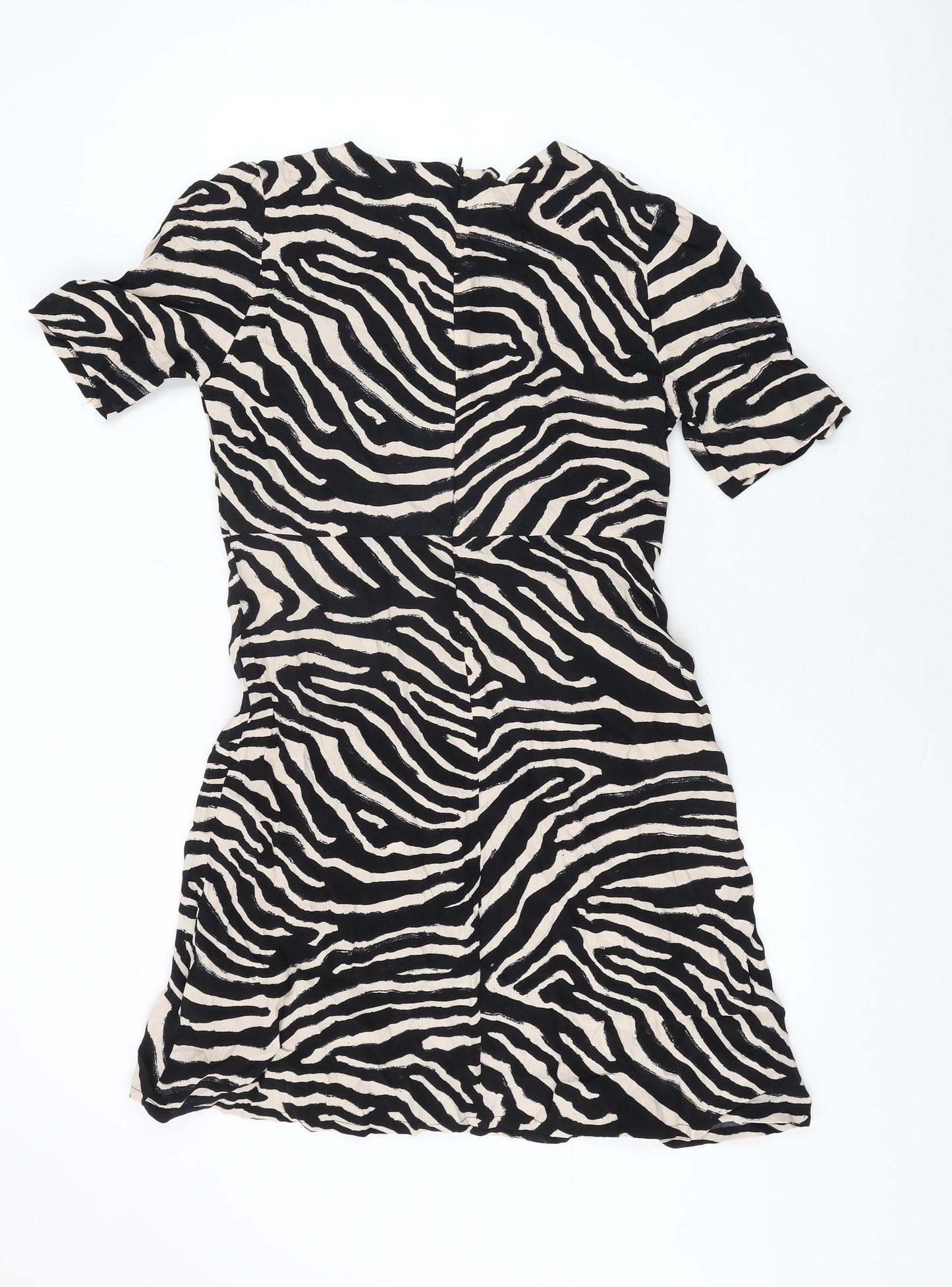 H&M Womens Black Geometric Viscose Shift Size 10 Round Neck Zip