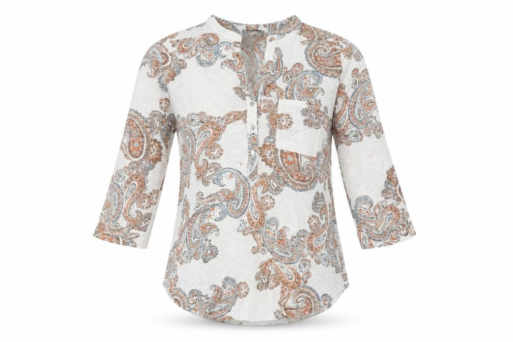 Wallis Womens White Paisley Viscose Basic T-Shirt Size M V-Neck