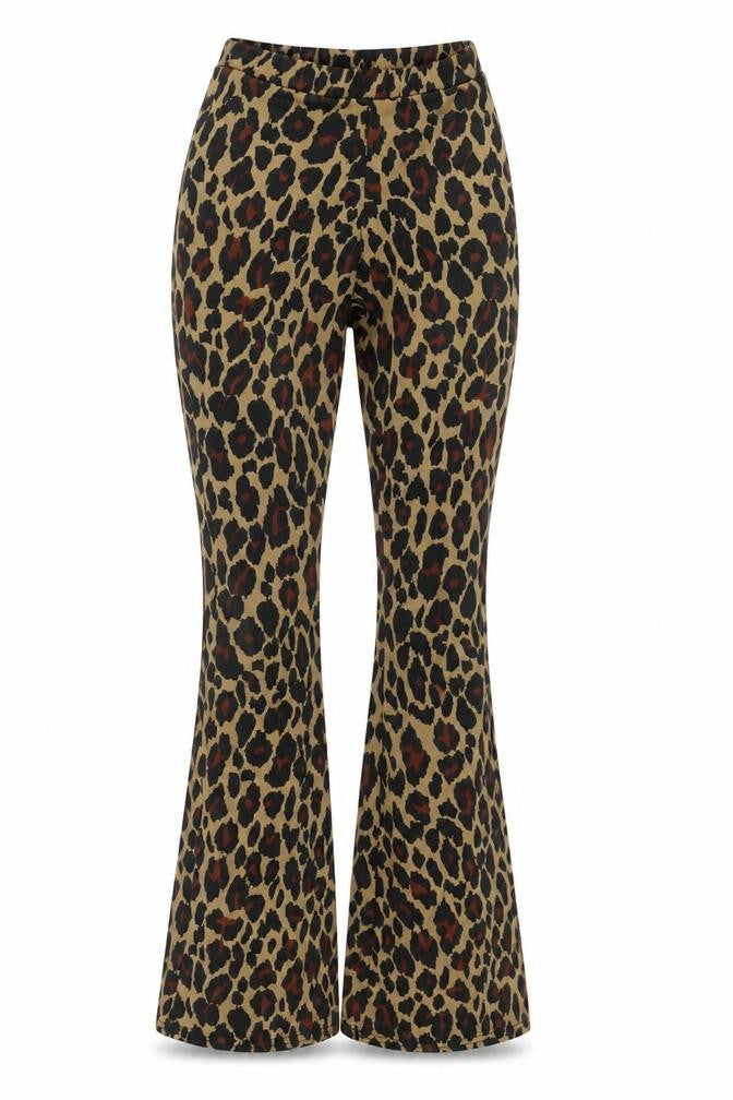 Daisy Street Womens Brown Animal Print Polyester Trousers Size 6 L31.5 in Regular