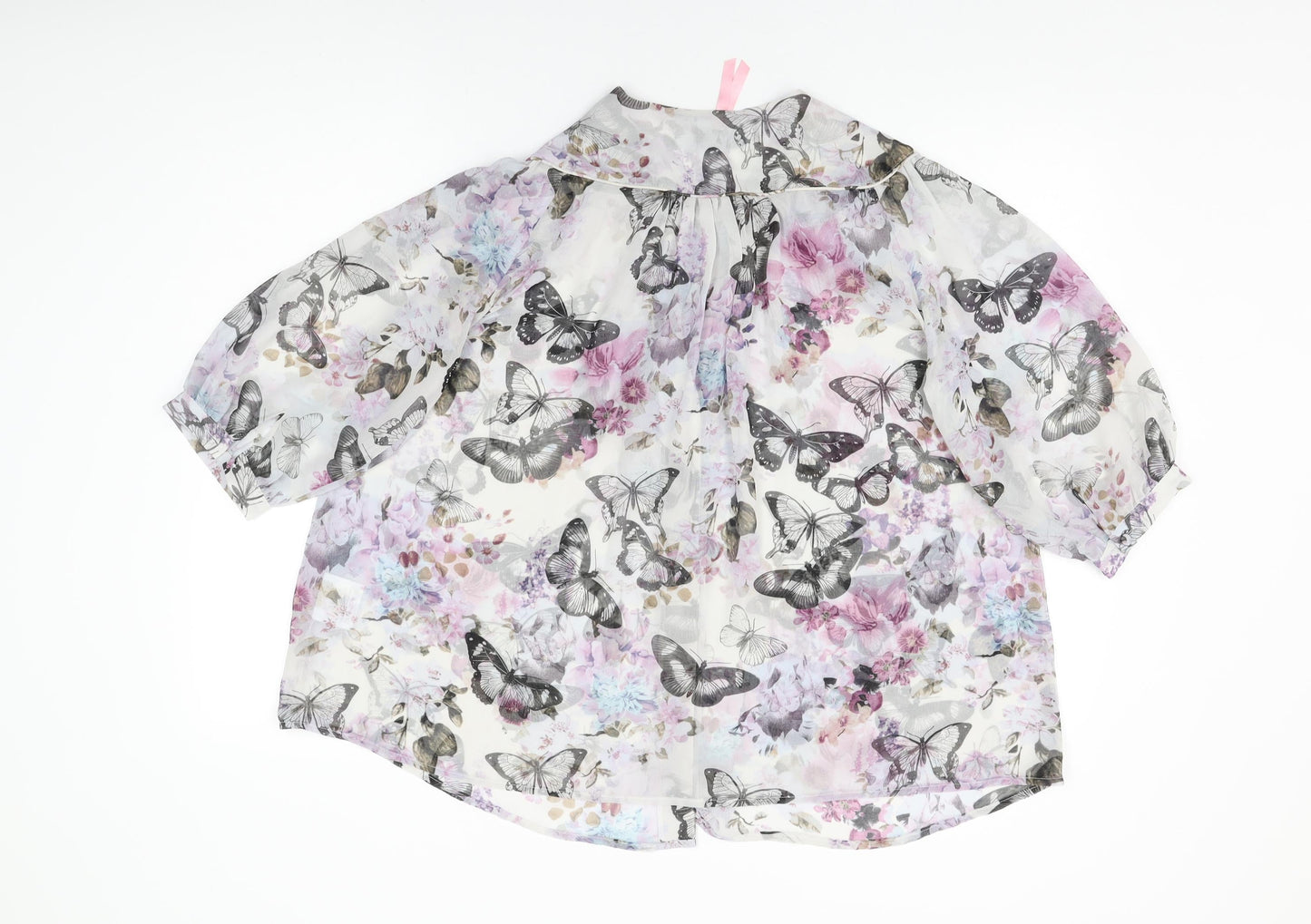 Lipsy Womens Grey Floral Polyester Basic Button-Up Size 12 Round Neck