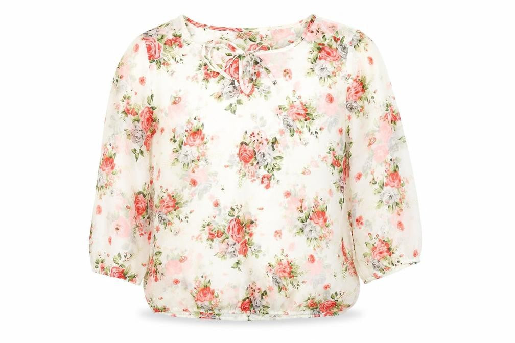 Wallis Womens White Floral Polyester Basic Blouse Size S Round Neck