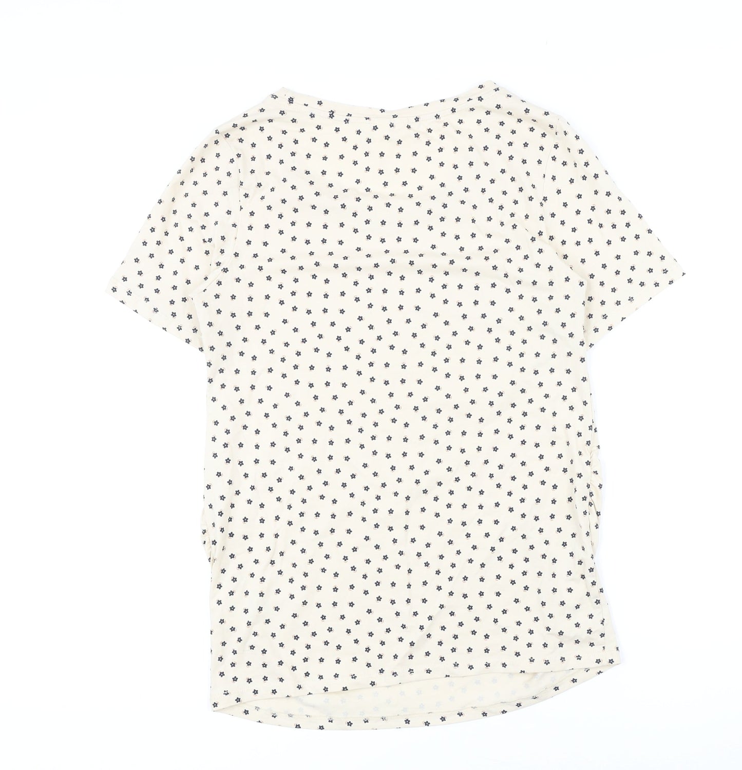 H&M Womens Ivory Floral Cotton Basic Button-Up Size M Round Neck