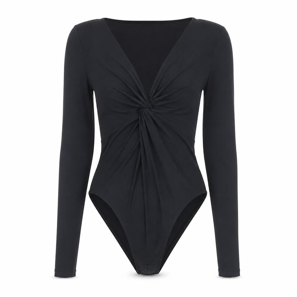Topshop Womens Black Polyester Bodysuit One-Piece Size 8 Snap - Knot detail